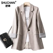 Shuchan Women Blazers Feminino Long Jackets Women Notched Single Button Solid Bleizer Mujer 2019 Office Lady jacket women autumn