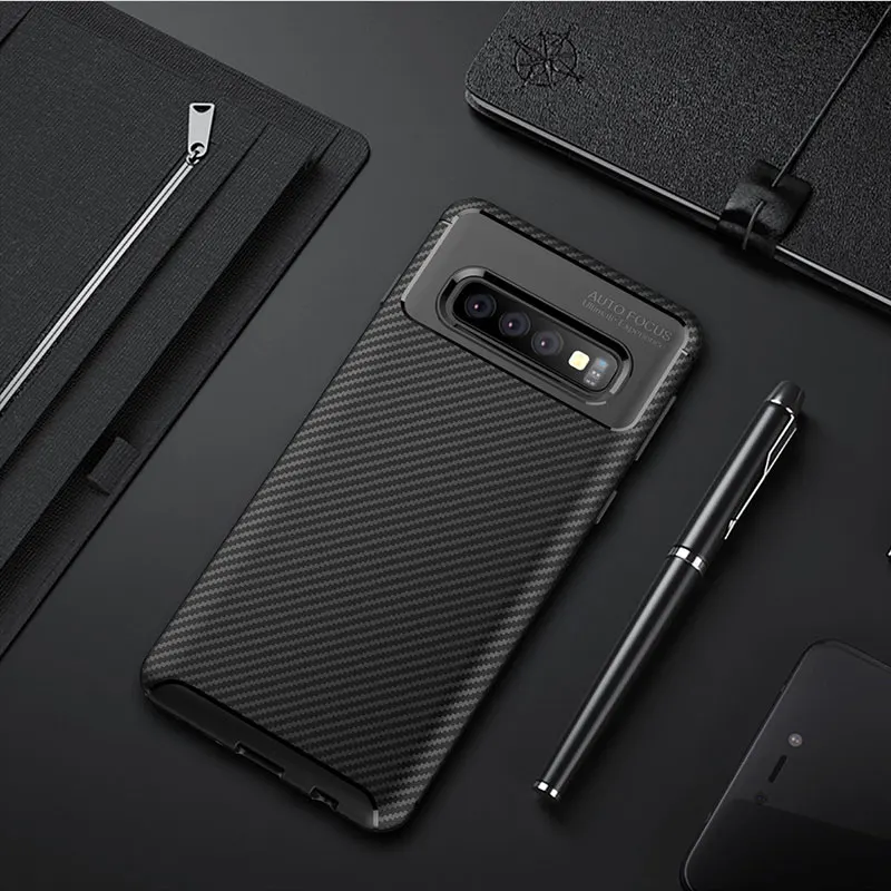 Suntaiho For Samsung Galaxy S10 Case Soft Silicon Back Cover TPU Carbon Fiber Shockproof Case For Galaxy S10+ S10e Phone Cases - Цвет: Black