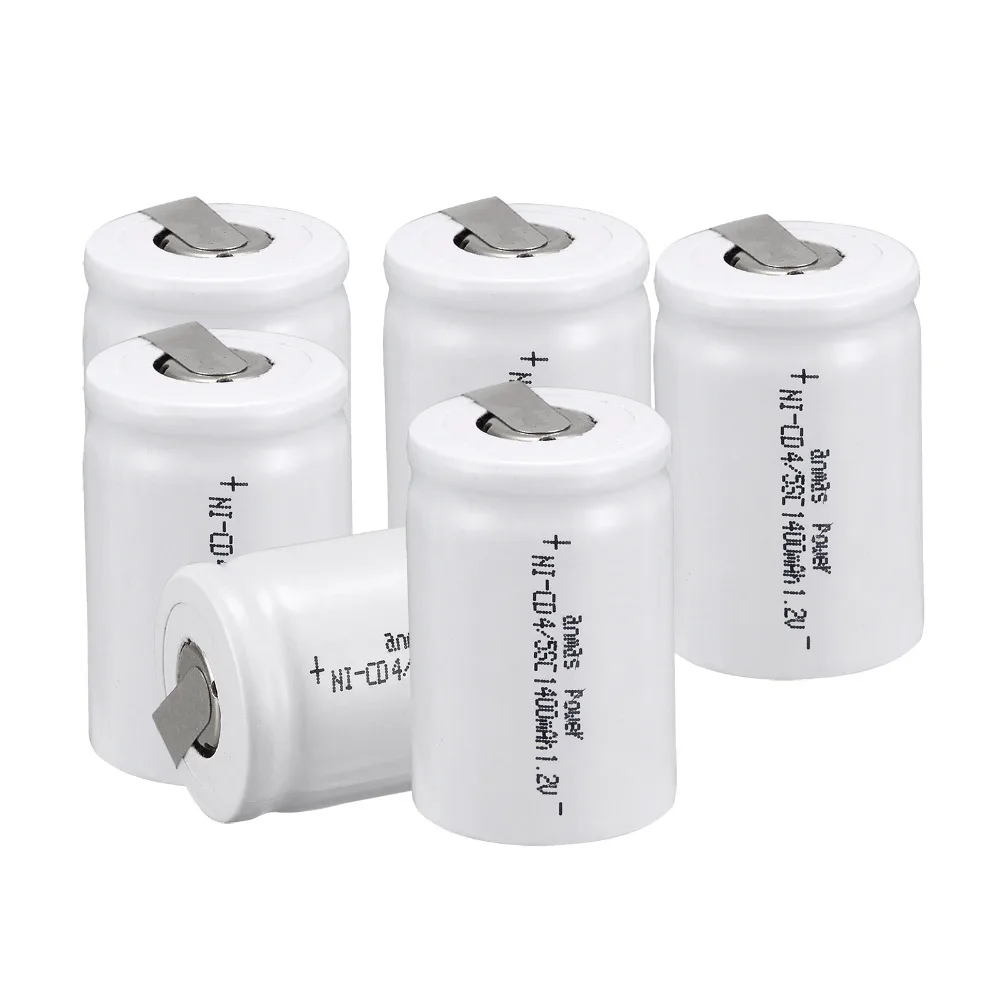 Anmas power! 6 шт. Ni-Cd 4/5 SubC Sub C аккумуляторная батарея 1 2 V 1400mAh С Tab 3 cm x cm-Tab белый цвет |