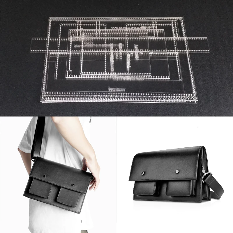 

Men Handmamde Shoulder Bag Template Clear Acrylic Leather Pattern DIY Hobby Leathercraft Sewing pattern stencils 25x17x9cm