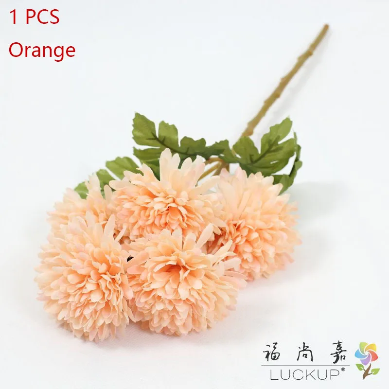 1 шт. красивые 5 цветочных головок искусственная Хризантема цветок ветка украшение дома подарок 7 цветов F529 - Цвет: Orange