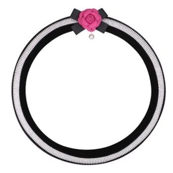 

Winter Steering Wheel Cover Diamond Crystal Flower Auto Heated Fur Steering-Wheel Covers Cases Black For Women Girls Car-Styling