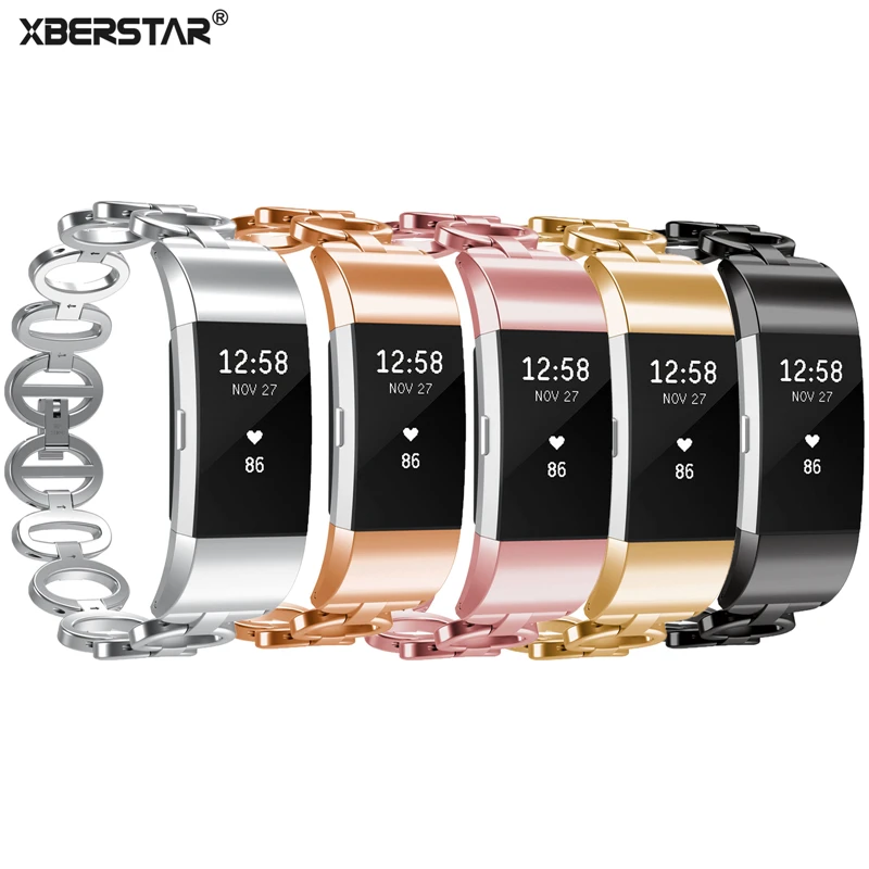 

XBERSTAR Stainless Steel Link Bracelet Wrist Band watch Strap for Fitbit Charge 2 Fitness Wristband for Fitbit Charge2 Watchband