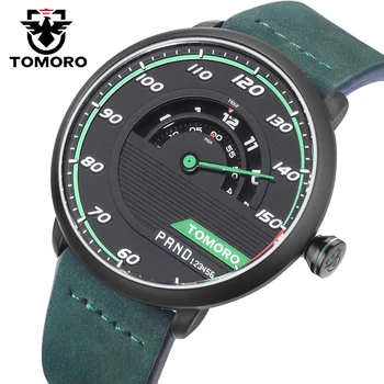 

TOMORO Men's Unique Racing Car 3D Design Cow Leather Strap Luxury Fashion Sports Black Quartz Wrist Watch 2017 Brand New TMR1017
