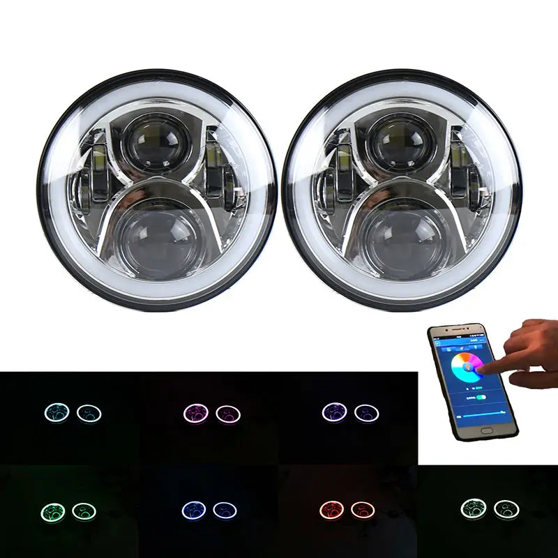 A Pair 7 inch Led Headlight RGB Halo Angel Eyes 7inch Headlamp