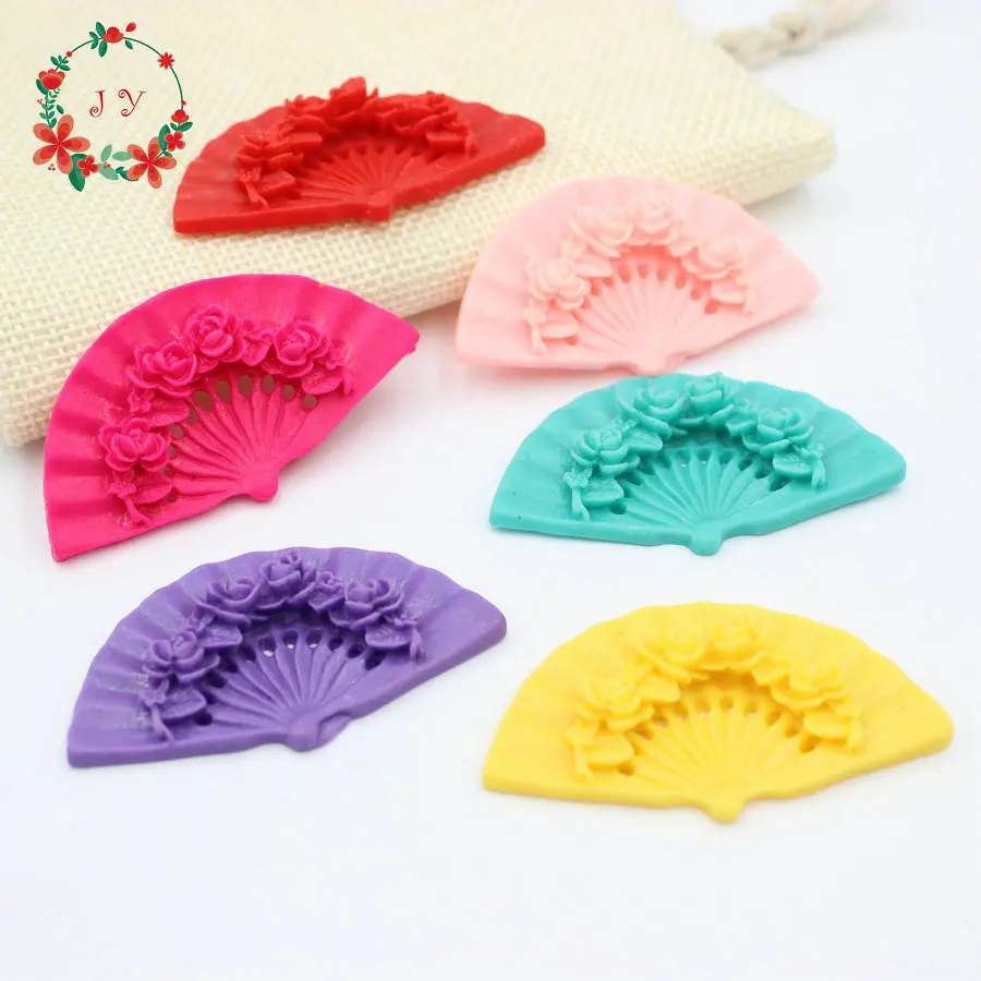 

Set of 30pcs Mixed Resin Retro Large Paper Fan Flatback Cabochons with Flower Artificial Rose Iphone Case DIY Decor 55mm SZ0167
