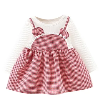 

2019 newest autumn Toddler cute Kids Baby Girls Long Sleeve Ears Plaid Clothes Party Princess Dress 0117