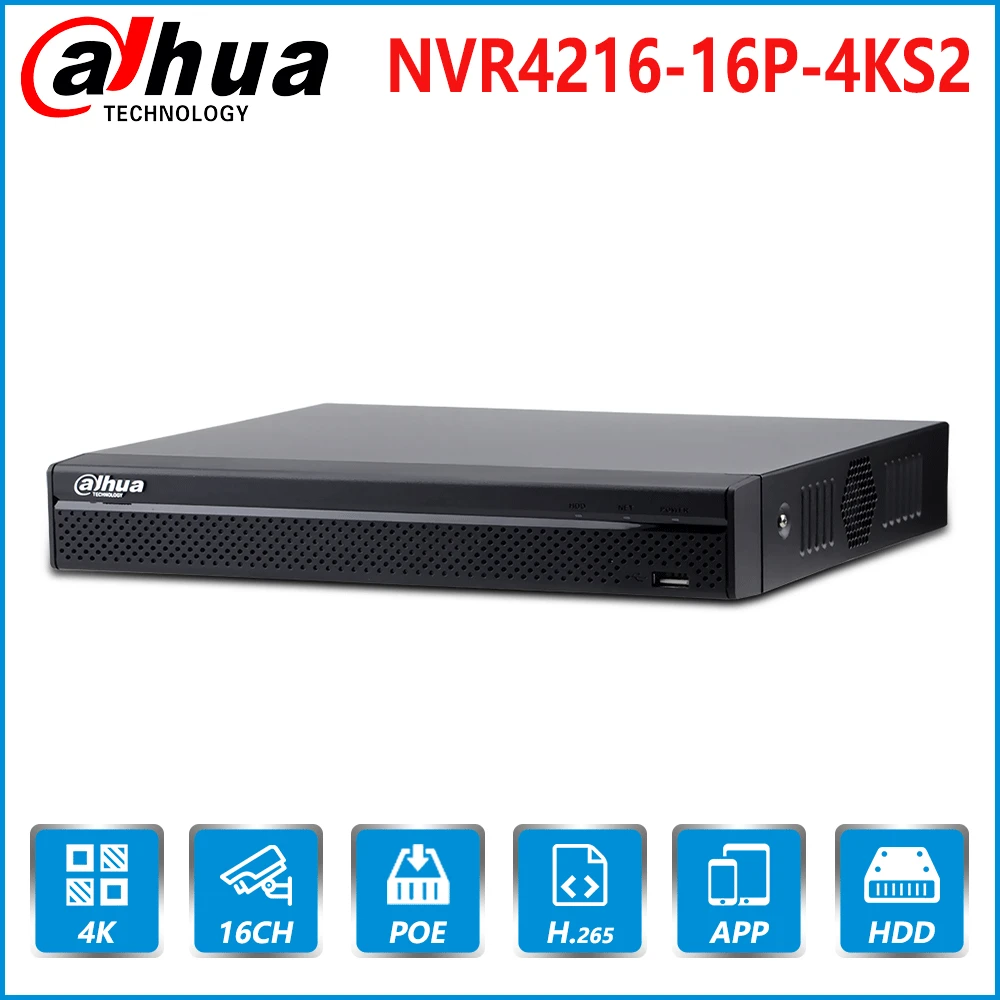 Dahua, английский,, NVR4216-16P-4KS2, 16 каналов, 16PoE, 4K& H.265 Lite, сетевой видеорегистратор, 4 K, система видеонаблюдения