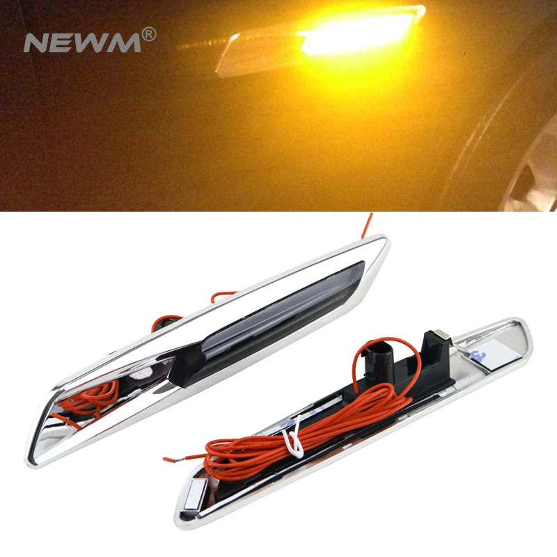 Amber LED Chrome Finish Side Marker Lights Fit for BMW E60 E61 E81 E82 E83 E87 E88 E90 E91 F10 hopstyling 2x e60 e61 f10 e81 e82 e87 e88 e90 e91 e92 e93 car led fender side turn signals led marker light 12v smd3528 bulb