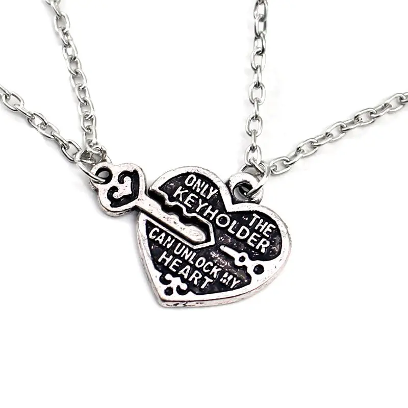 2pcs Hear Key кулон ожерелье пары BBF ожерелья лучших друзей Дружба Любовь подарки(серебро