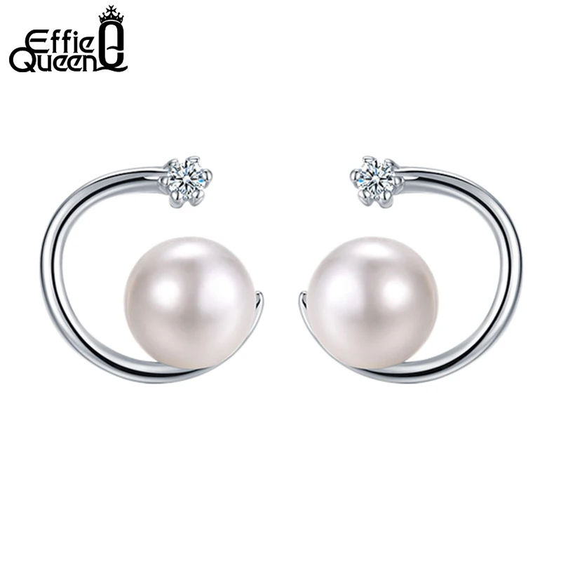 

Effie Queen Freshwater Pearl Women Earings Silver 925 With AAA Cubic Zircon Top Shell Pearl Stud Earrings Jewelry Gift DPSE41