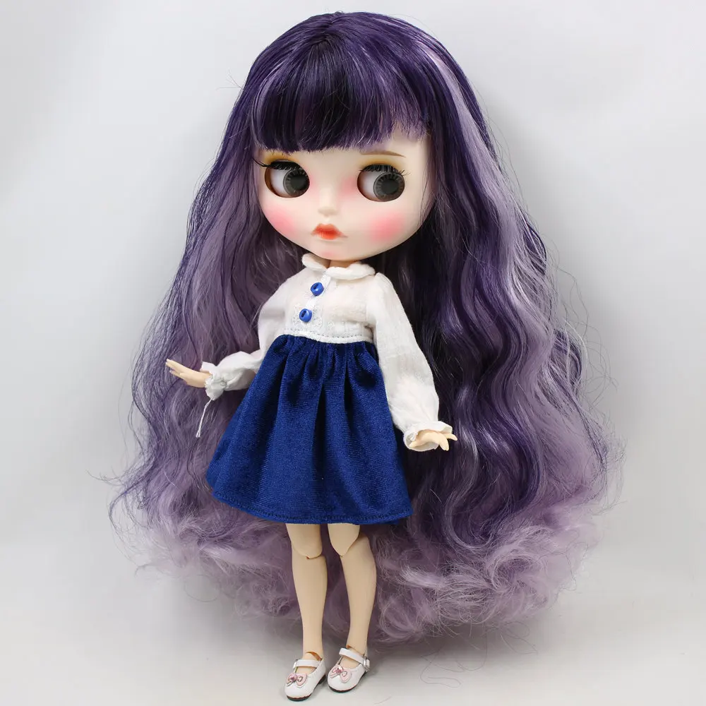ICY Nude Blyth кукла для No. BL169/1049 фиолетовые смешанные волосы резные губы матовое лицо с