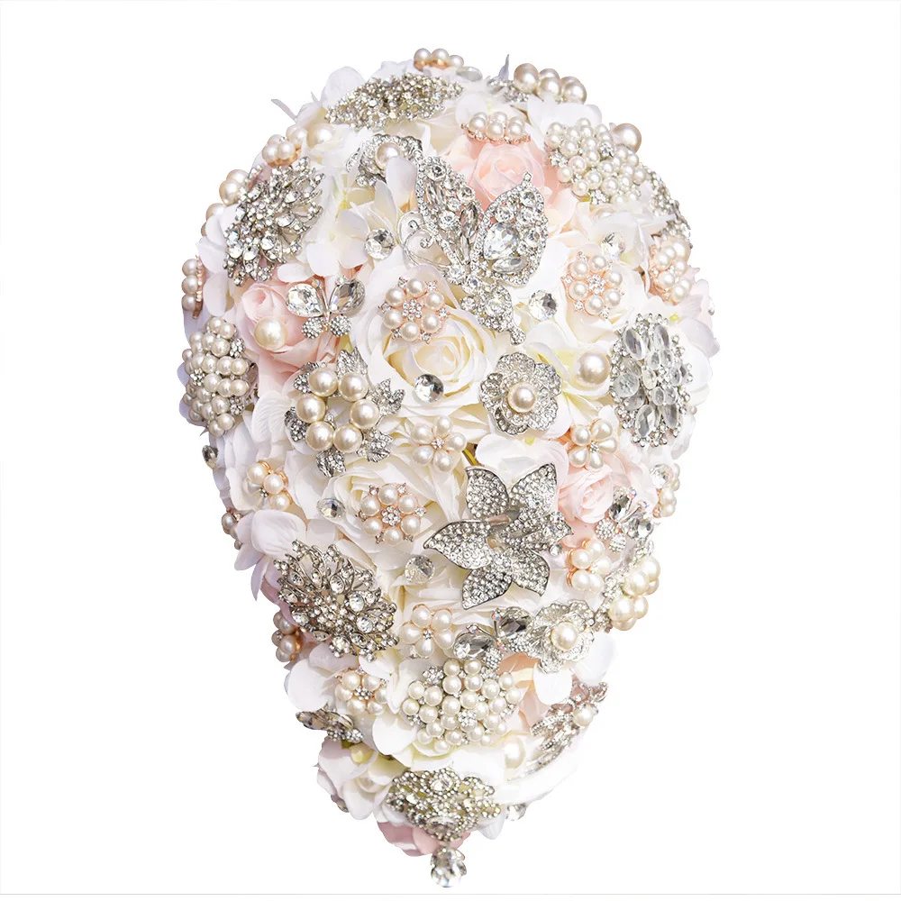 

Handmade Wedding Bride Bridesmaid Holding Flower Artificial Bouquet Ribbon Rhinestone Pearl Bouquet Decoration Groom party