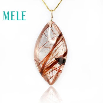 

Natural garden crystal real 18k gold pendant for women and man,red color water drop shape ghost hairstone jewelry
