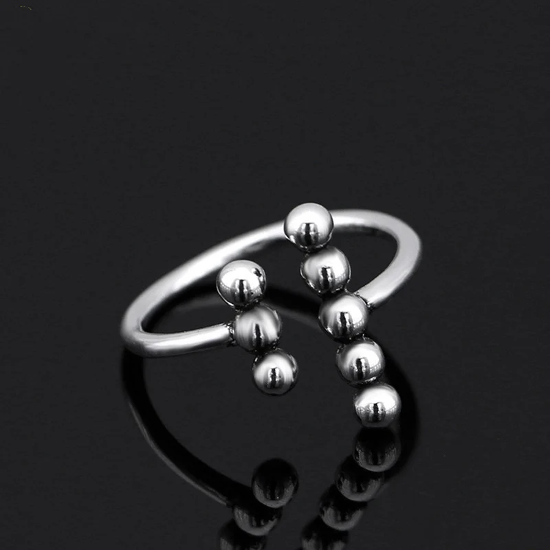

XIYANIKE 925 Sterling Silver Fashion Statement Ring Retro Geometry Double Row Round Ball Open Adjustable Simple Personality