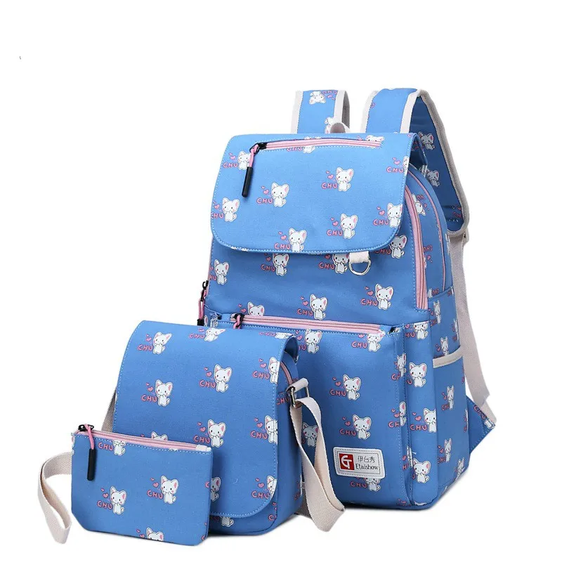 

3 pcs School Bags Teenagers girls fashion Cat Printing Backpack Women Backpack set Ladies Casual travel Rucksack laptop backpack