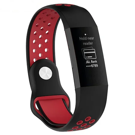 Силиконовый ремешок для наручных часов, ремешок для Fitbit Charge 3 Charge3, умный браслет на запястье, 14 цветов, S/L, для мужчин и женщин, спортивный ремешок для часов - Цвет: black red