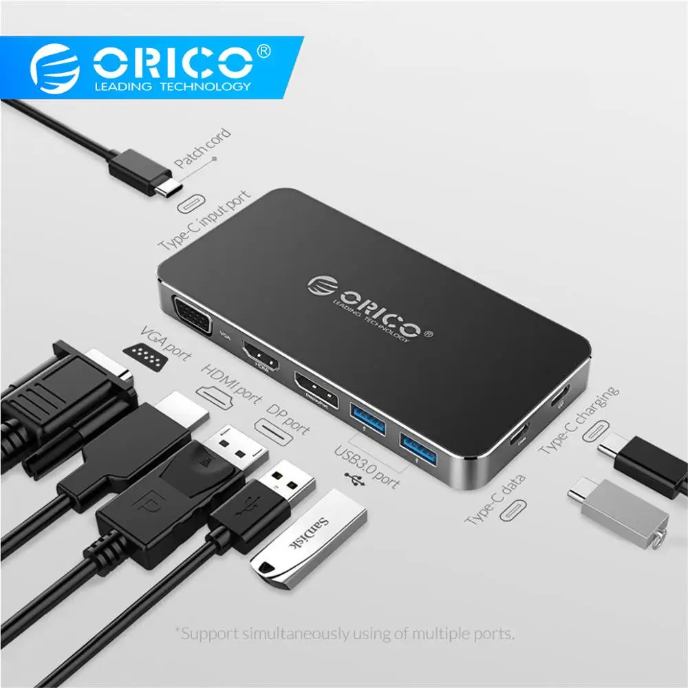 ORICO Тип C к HDMI DisplayPort VGA адаптер для MacBook samsung Galaxy S9/примечание 9 huawei P20 Pro usb хаб |