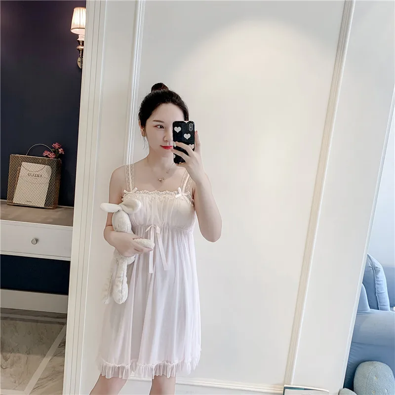 Lovely Retro Women Nightdress Lace Spaghetti Strap Princess Style Nightwear