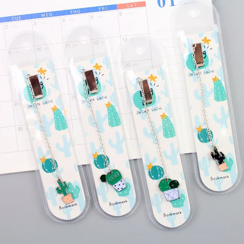 

10pcs/lot Fresh Cactus Metal Chain Pendant Bookmark Marker of Page School Office Supply Student Stationery Kids Gift