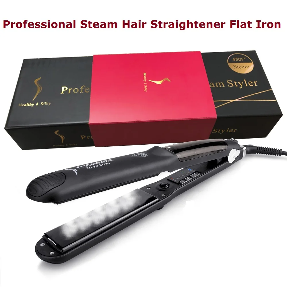 Professional пара Выпрямитель для волос Flat Iron 230C/450F 2 в 1 щипцы завивки металла бигуди инструменты укладки Прямая - Цвет: With Gift Box