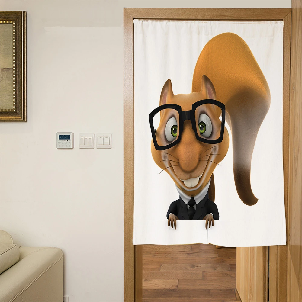 Kustom 3D Pintu Tirai Panel Kartun Nakal Anjing Pola Polyester Dapur