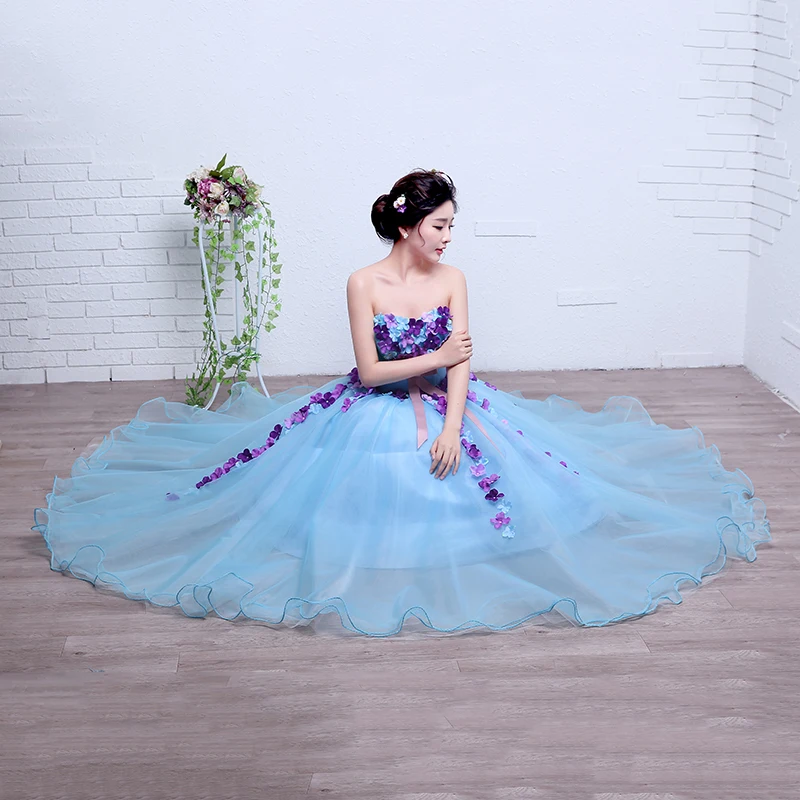 Darlingoddess небесно-голубое Дешевое бальное платье для 15 лет без бретелек с цветами, бальное платье vestidos De 15 Anos, официальное вечернее платье