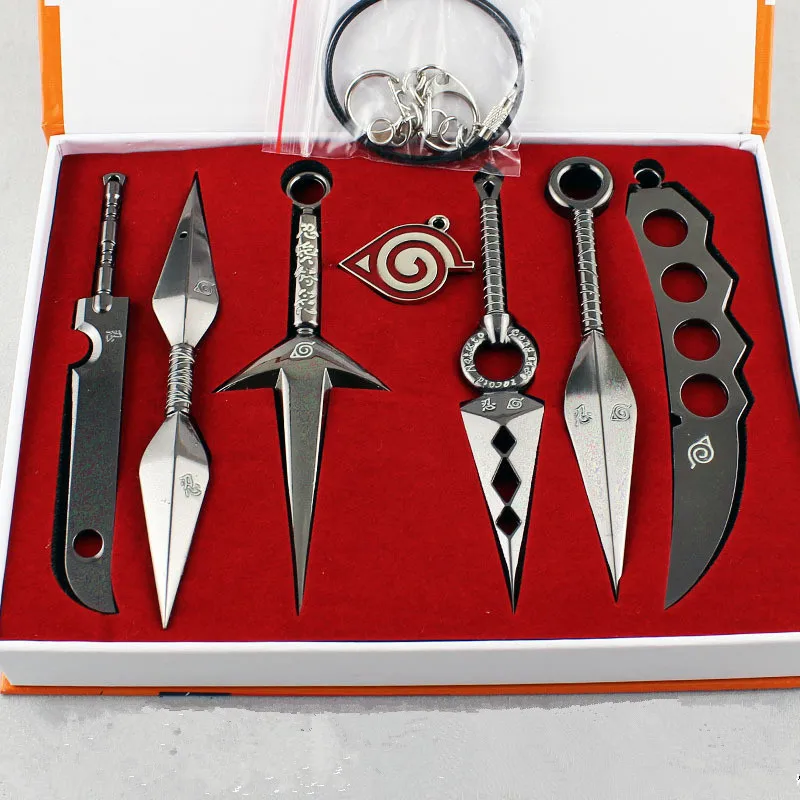 7Pcs/set Naruto Weapon Figures Minato Yondaime Hokage Kunai Asuma Weapons Pendant Cosplay Naruto