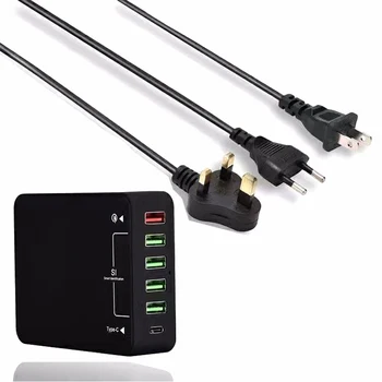 

6 Ports USB Charger with QC3.0 Technology/Type-C for smartphone Tablet Fast Charger with 5 USB Ports/Type-C port DC5V3A