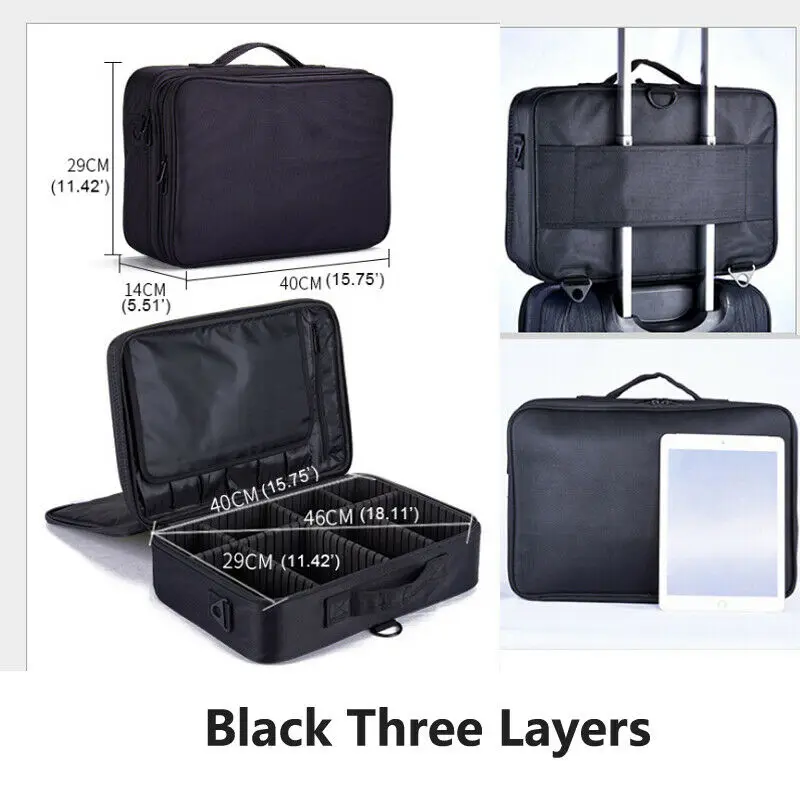 Black Three Layers Большая женская сумка для хранения, профессиональная большая косметичка, косметичка, косметический чехол для хранения ногтей, косметическая коробка, Органайзер - Цвет: Black Three Layers