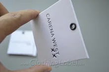 Custom hang tags printed paper tags, white cardboard paper, black engraved logo, 2mm thick, with metal eyelet