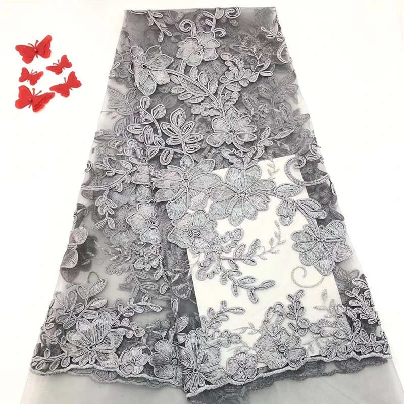 

VILLIEA African Lace Fabric Grey Embroidered Nigerian Laces Fabric Bridal High Quality French Tulle Lace Fabric For Women