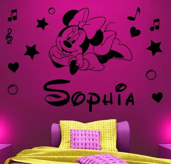 

Eco-friendly Personalized Name Grils Room Decoration Wall Stickers Minnie Mouse Custom Name Decals Kids Nursery Room Decak
