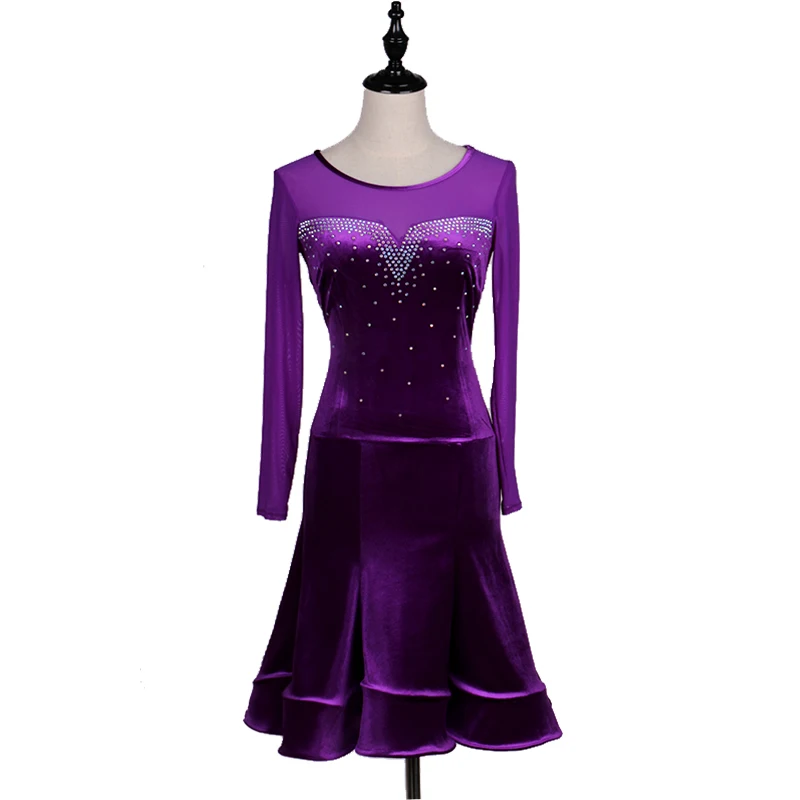 Латинский платье для танцев новый спектакль взрослые сексуальные конкурс латиноамериканских танцев платье пурпурная юбка одежда с