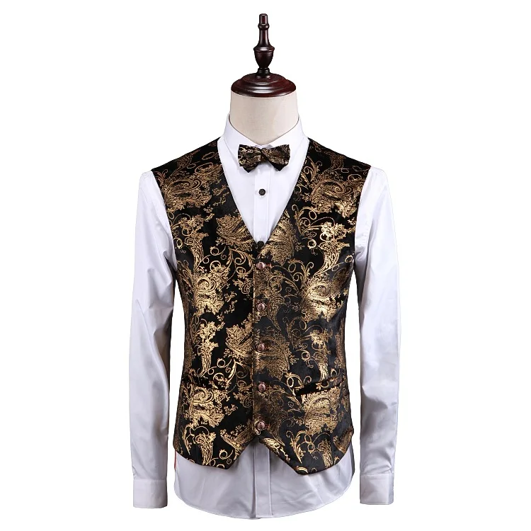الفاخرة الذهب بيزلي 3 قطعة سهرة الدعاوى الرجال العلامة التجارية ضئيلة تناسب الزفاف العريس المخملية اللباس الدعاوى رجل حزب حفلة موسيقية المر...