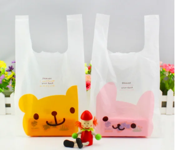 

2019 New Design High Quality large shopping bags 100pcs/lot Colorful plastic Gift Packaging Bags With Handles Small Gift Bags
