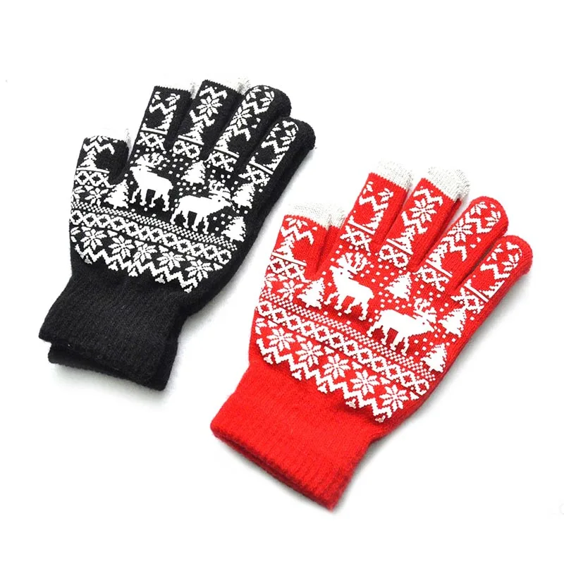 1 пара, вязаные перчатки, сохраняющие тепло, ветрозащитные, противоскользящие, Рождественский олень для женщин и мужчин, зимние LXH
