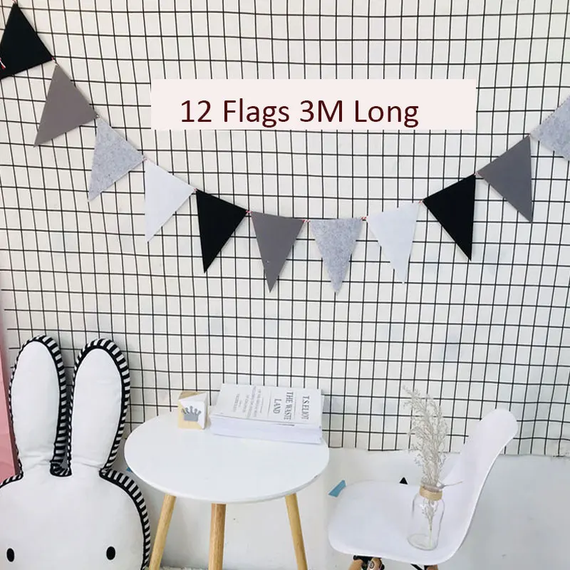 

Grey Black White Non-woven Pennants Bunting Banner Wedding/Valentine's day/birthday party Flags Hang Garland Decoration Supplies