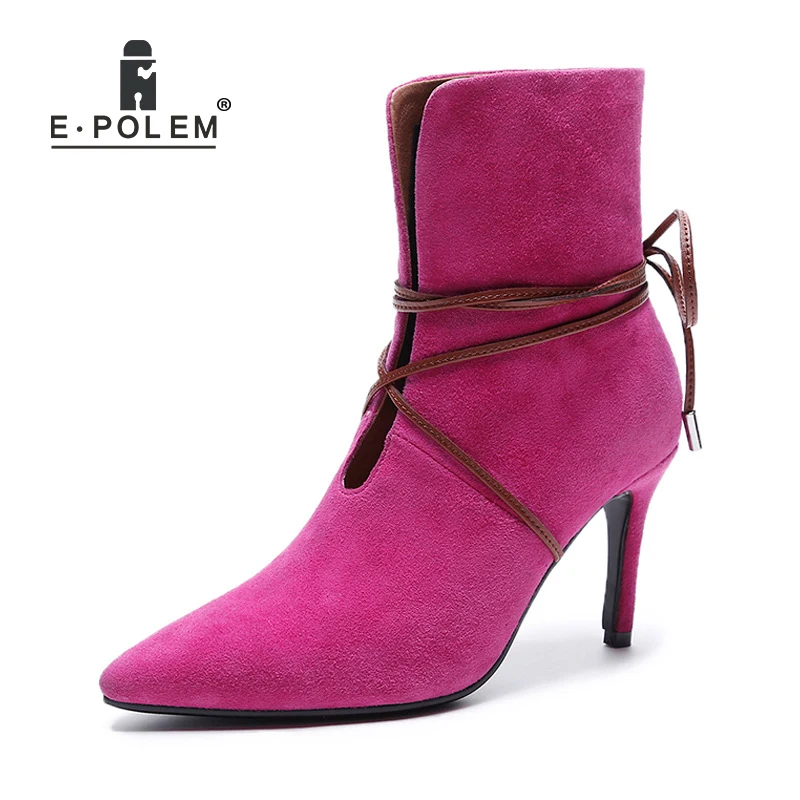 

Ankle Strap Hollow Out Martin Boots Pointed Ends Genuine Leather Boots Thin Heel Women Ankle Boot Fashion Punk Style Winter Boot