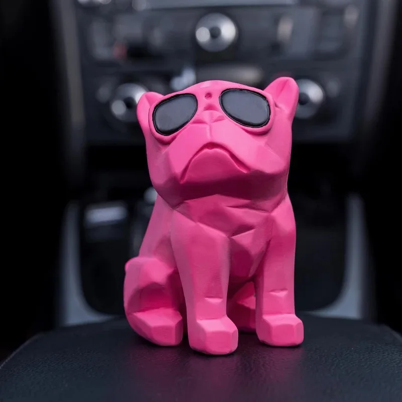 Cool Cartoon Resin French Bulldog Car Ornaments Geometric Creative Car Dashboard Decoration Voiture Ornament Car Accessories