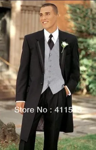 

FREE shipping/Long Black Groom wear Tuxedos Notch Lapel Groomsmen Men Wedding Suits/custom made suit,tuxedo/men dress evening