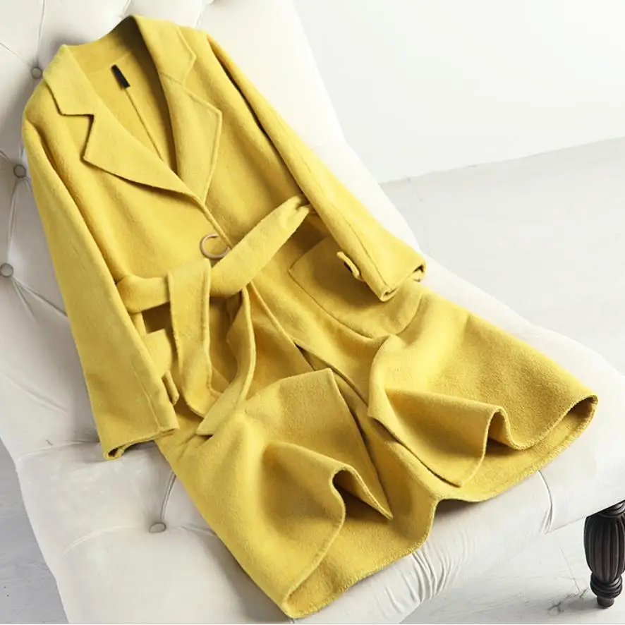

Double-sided 100% Wool Overcoat Women's Coat Alpaca Wool Mid-long Anti-season Belted cashmere coat