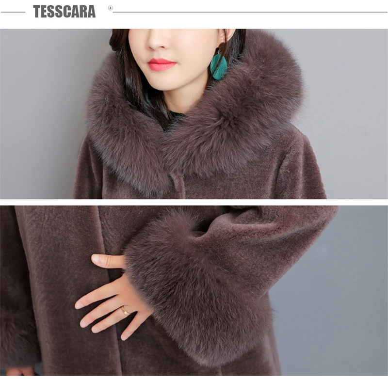 Брендовая женская зимняя длинная куртка с капюшоном из овчины, меховая теплая плюшевая одежда для офиса, размера плюс, Элегантные Дешевые Базовые пальто