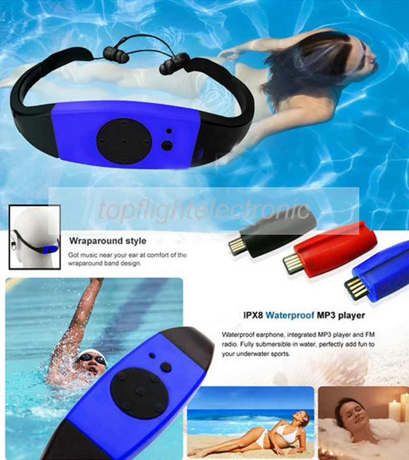 

003 4GB/8GB Waterproof IPX8 Diving Swimming Surfing MP3 Player Headset FM Radio Music Player