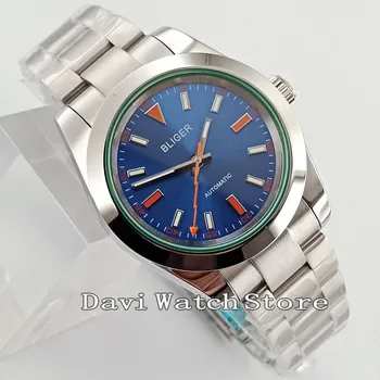 

Bliger 40mm Blue Dial Stainless Steel Sliver Band Date Window Sapphire Glass Automatic Mens Watch 2758
