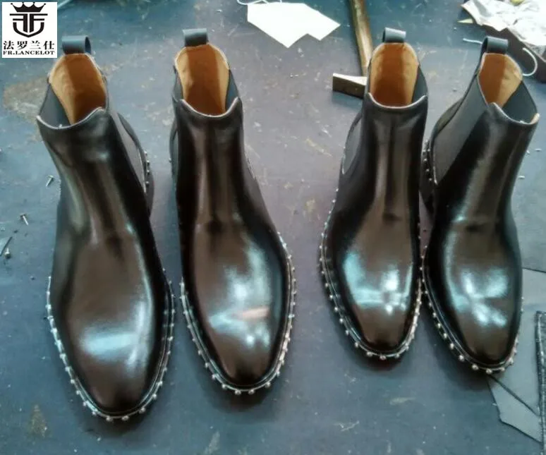 FR. LANCELOT/ Роскошные Брендовые мужские высокие ботинки из коровьей кожи с пряжкой и острым носком; новые стильные ботинки челси с отделкой бисером