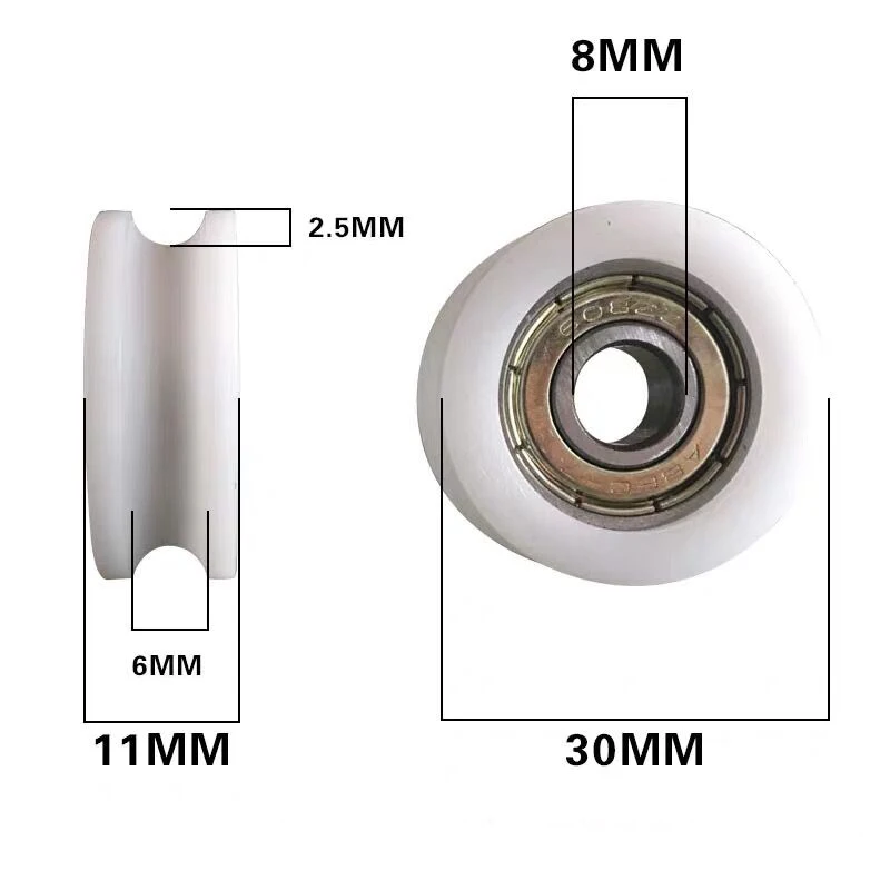 8*30*11mm Nylon Plastic Embedded 608 U Groove Ball Bearing Guide Pulley XS