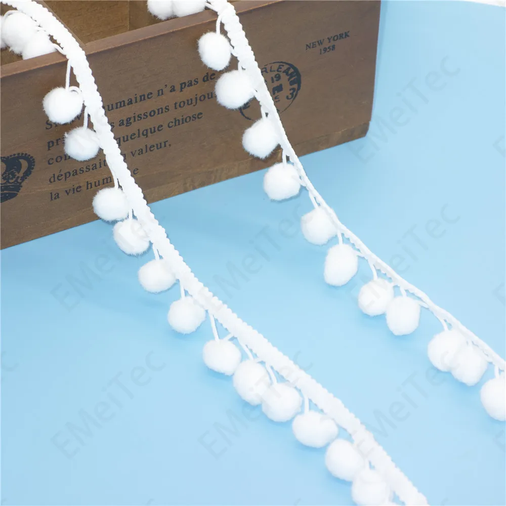80yds White pompom lace ribbon trim 28mm plush ball Fringe pom poms DIY