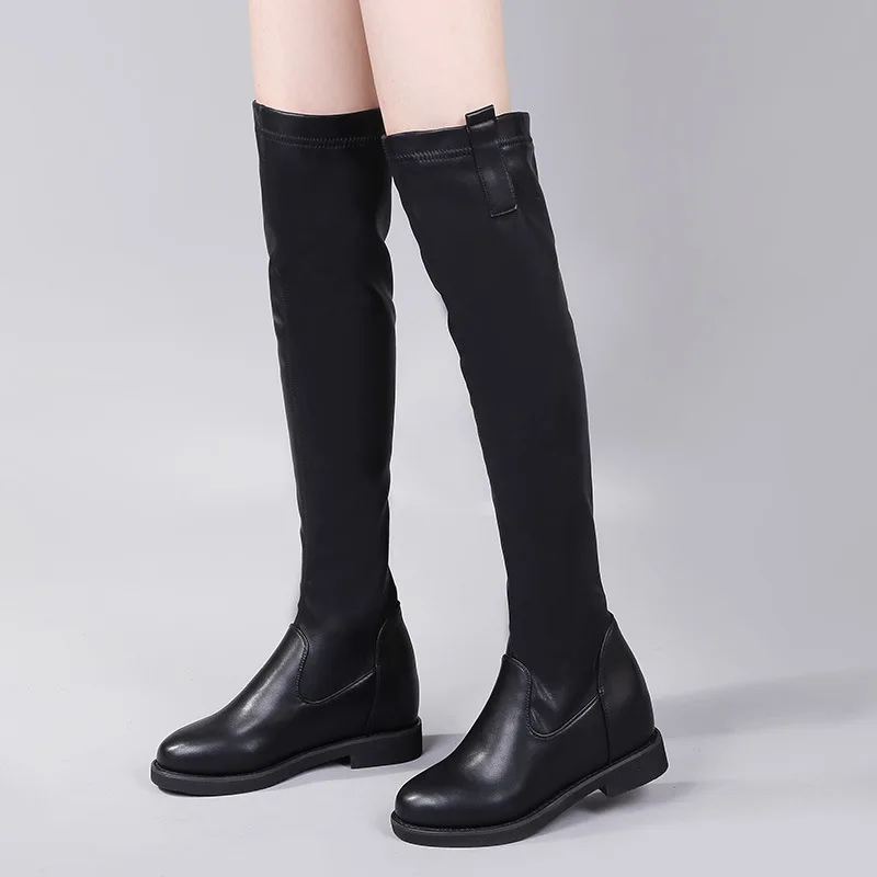 A567 Tombé on De Slip Solide Talon Pu automne Printemps Base Femmes Femme Black Carré Chaussures Bottes Bord Doux Marque cCyKq6PwTT