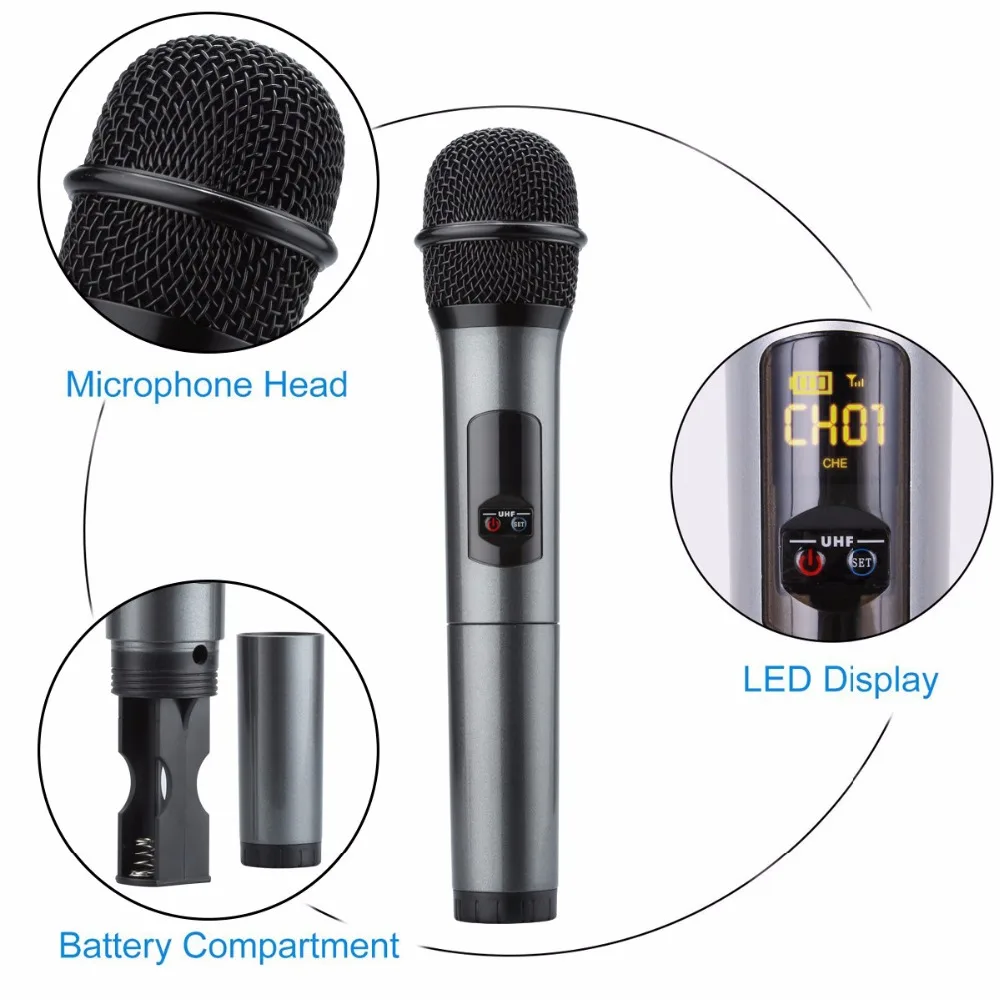 Excelvan K18U профессиональный Bluetooth 2 ручной набор с микрофоном, передатчиком для выступлений беспроводной Легкий вес с рецептором различной частоты 10 каналов
